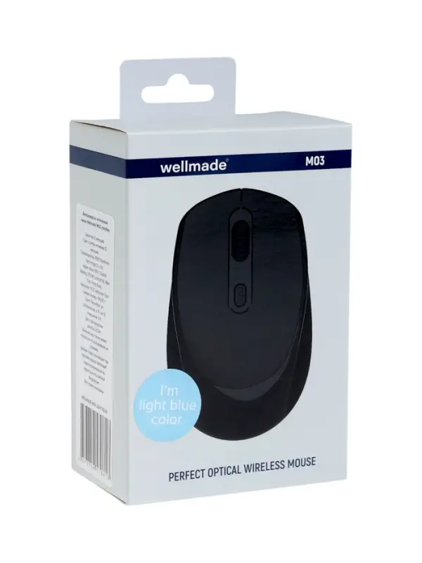 Мышь WELLMADE M03, беспроводная, оптическая, 1200 dpi, голубая Мышь WELLMADE M03, беспроводная, оптическая, 1200 dpi, голубая
