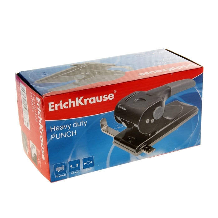 Дырокол мощный до 70 листов Erich Krause, с линейкой, серый, диаметр прокола 5.5мм, расстояние между проколами 80мм, чёрный Дырокол мощный до 70 листов Erich Krause, с линейкой, серый, диаметр прокола 5.5мм, расстояние между проколами 80мм, чёрный
