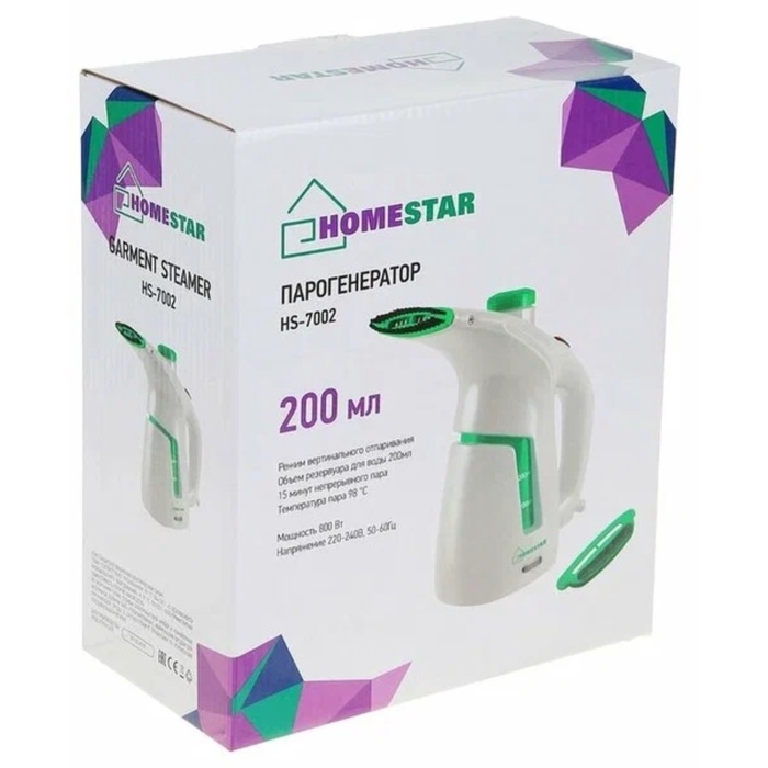 Отпариватель HOMESTAR HS-7002, ручной, 800 Вт, 200 мл, 15 г/мин, белый