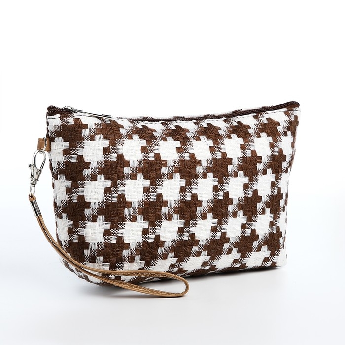 Косметичка на молнии, цвет белый/коричневый Косметичка на молнии, цвет белый/коричневый