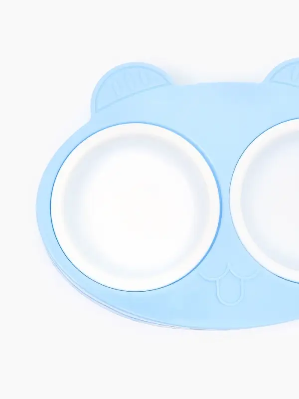 Миска пластиковая двойная "Киса" 2 х 160 мл, голубая