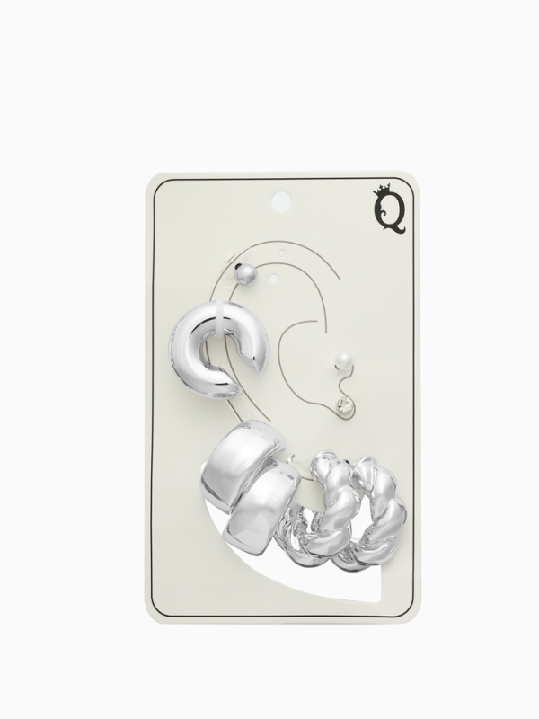 Набор серьги и каффы 8 шт «Бублик» переплетение, цвет серебро