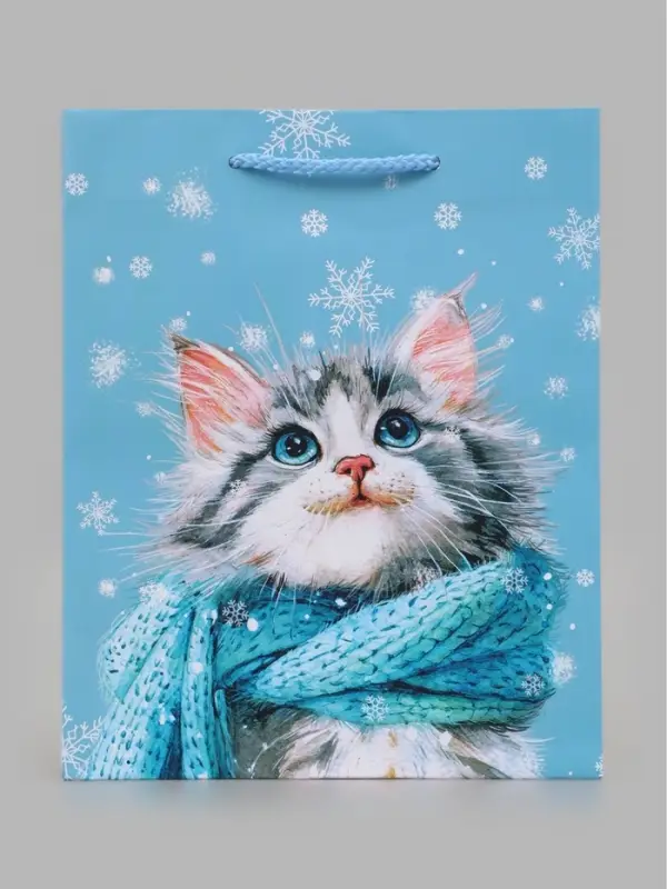 Пакет подарочный &laquo;Котик и снежинки&raquo;, 18&times;10&times;22.3 см