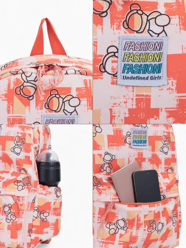 Рюкзак школьный на молнии, с карманами, с принтом, размер 28.5&times;12&times;41 см, оранжевый