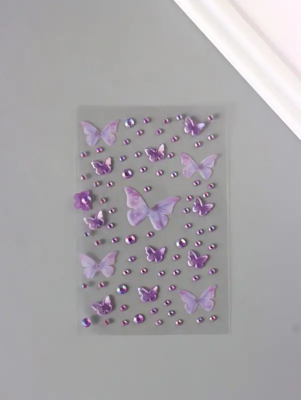 Стразы самоклеящиеся &laquo;С бабочками&raquo;, сиреневые, 10&times;20 см