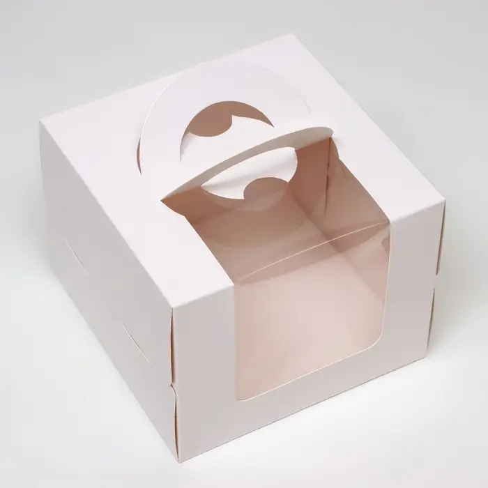 Коробка под бенто - торт с окном, белая, 18&times;18&times;14 см