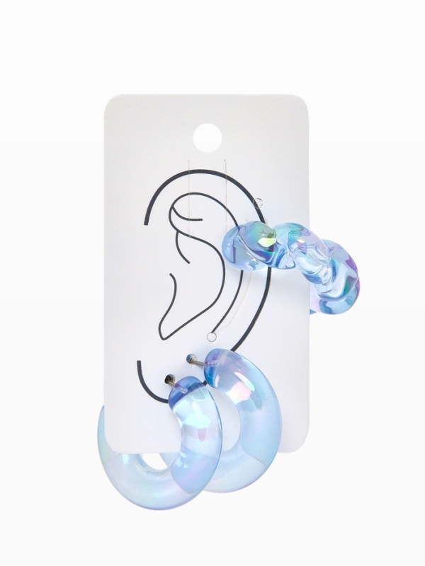 Набор серьги и каффы 3 шт «Нежность» косичка, цвет голубой в серебре