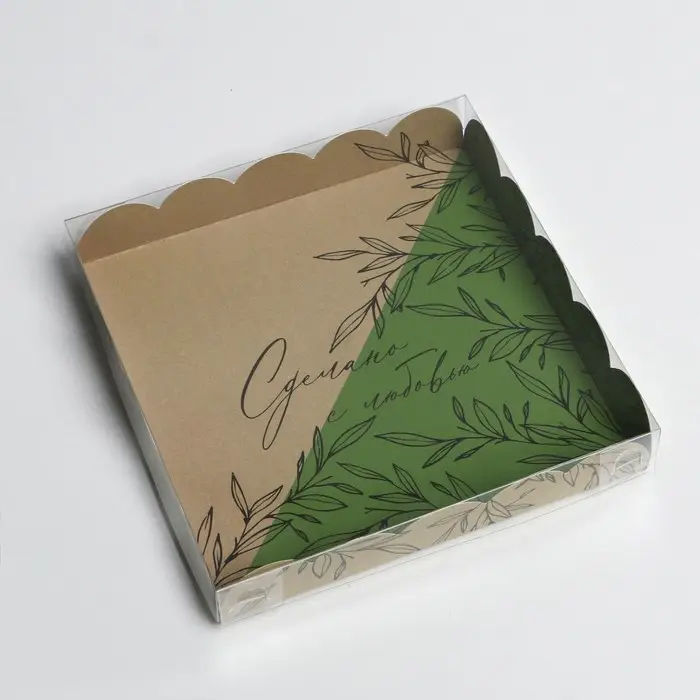 Коробка для печенья, кондитерская упаковка с PVC крышкой, «Крафт», 18 х 18 х 3 см Коробка для печенья, кондитерская упаковка с PVC крышкой, «Крафт», 18 х 18 х 3 см