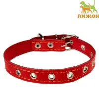 Ошейник кожаный однослойный безразмерный, 45&times;2 см, ОШ 18-39 см, красный
