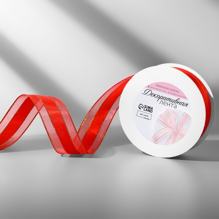 Лента декоративная, капроновая/атласная, с люрексом, 25 мм, 18 ± 1 м, цвет красный Лента декоративная, капроновая/атласная, с люрексом, 25 мм, 18 ± 1 м, цвет красный