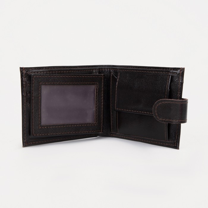 Портмоне мужское на кнопке, для купюр, для карт, для монет, цвет коричневый