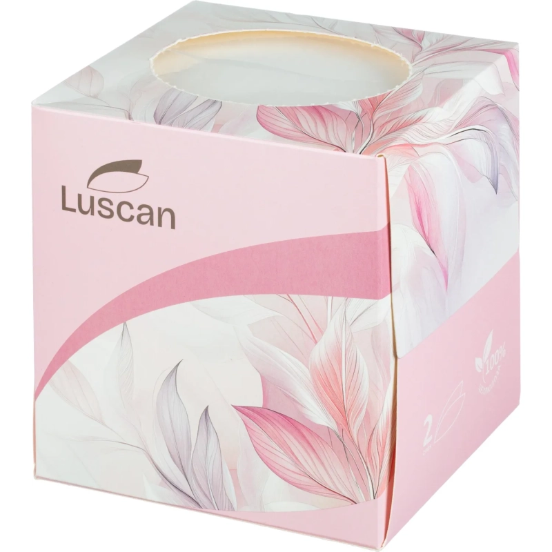 Салфетки косметические Luscan 2сл 90шт/уп в кубе белые