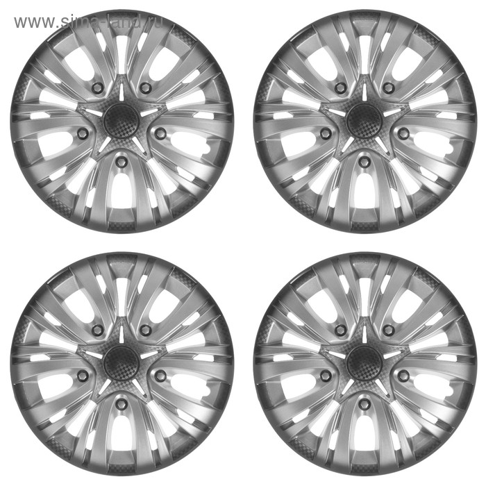 Колпаки колесные R13 Колпаки колесные R13 "ЛИОН", серебристо-черный карбон, набор 4 шт