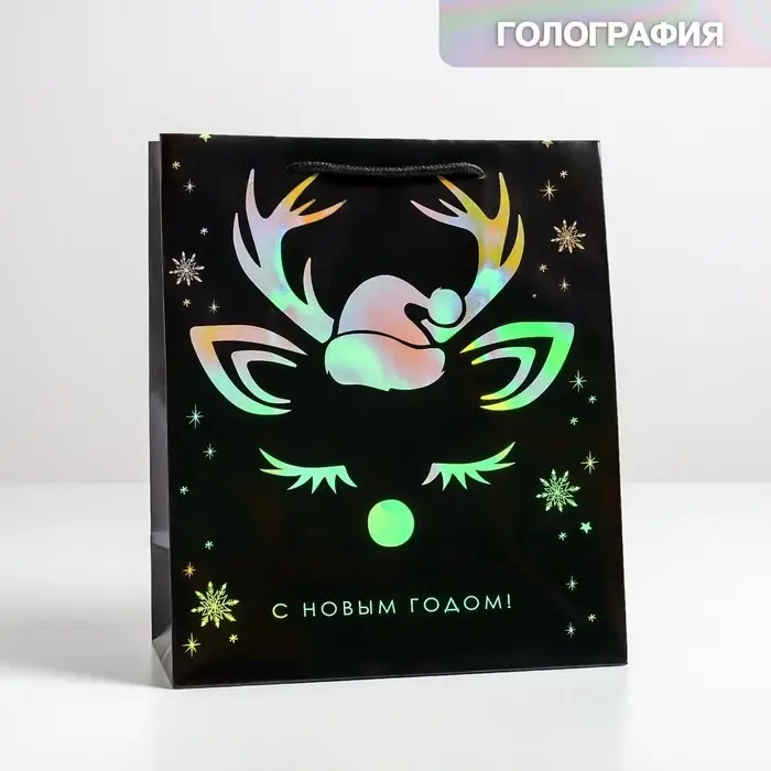 Пакет голография «Новый год», ML 23 х 27 х 11.5 см
