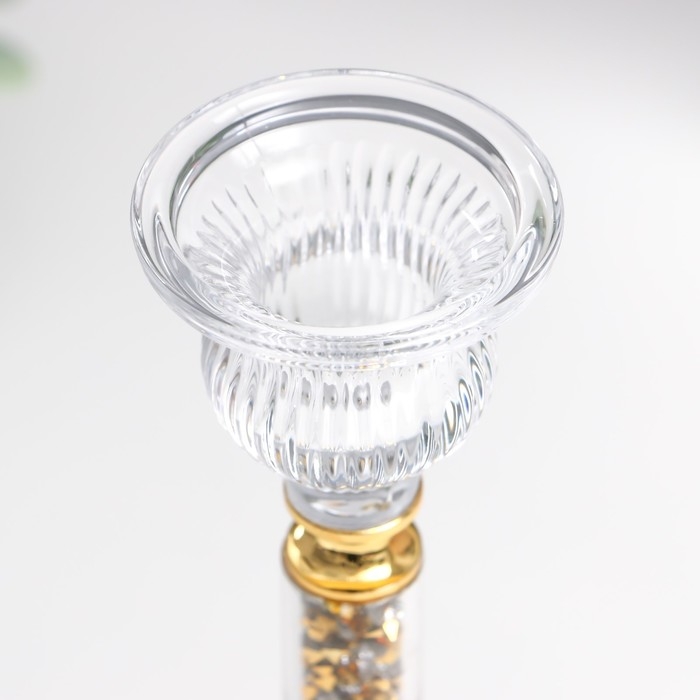 Подсвечник стекло на1 свечу Подсвечник стекло на1 свечу "Ребристый на ножке со стразами" с золотом d=2,5 см 7х7х21 см