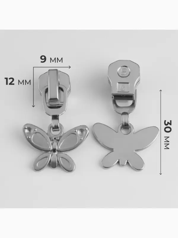 Бегунок для металлической молнии, №5, &laquo;Бабочка&raquo;, 10 шт., цвет никель