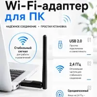 Wi-Fi-адаптер для ПК, USB 2.0, 2.4 ГГц, однодиапазонный