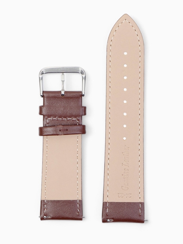 Ремешок для часов кожаный с быстросъемными шпильками, 24 мм,  l-20 см, коричневый