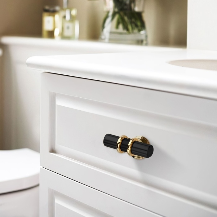 Ручка-кнопка CAPPIO, d=12 мм, цвет черный с золотом, 8 шт.