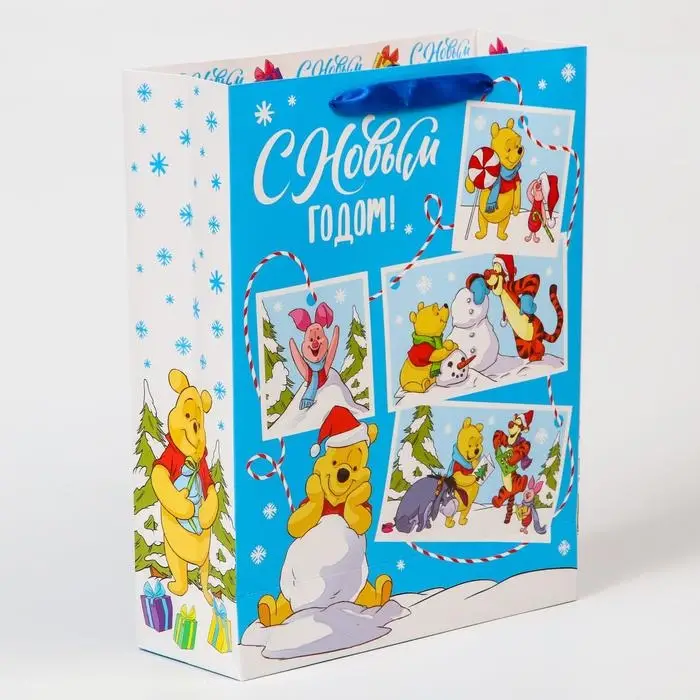 Пакет подарочный новогодний, 31х40х11.5 см, упаковка, Медвежонок Винни