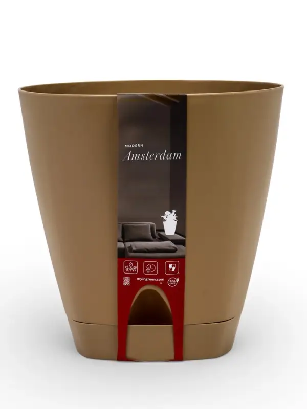 Горшок для цветов с прикорневым поливом Amsterdam, 8 л, цвет молочный шоколад