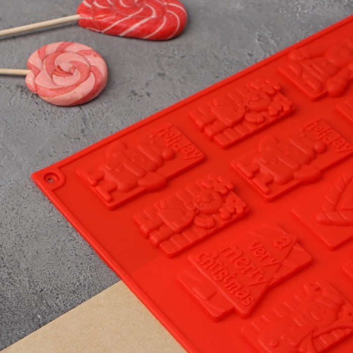 Форма для конфет и шоколада новогодняя Доляна «Рождество», силикон, 30×17 см, 16 ячеек, цвет красный Форма для конфет и шоколада новогодняя Доляна «Рождество», силикон, 30×17 см, 16 ячеек, цвет красный