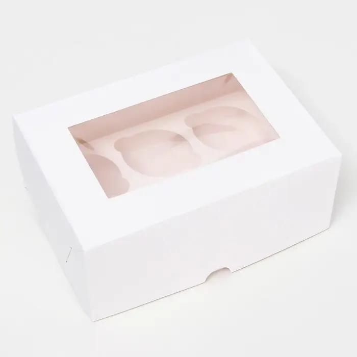 Коробка для 6 мини - капкейков белая с окном, 18.6×13.1×8 см Коробка для 6 мини - капкейков белая с окном, 18.6×13.1×8 см