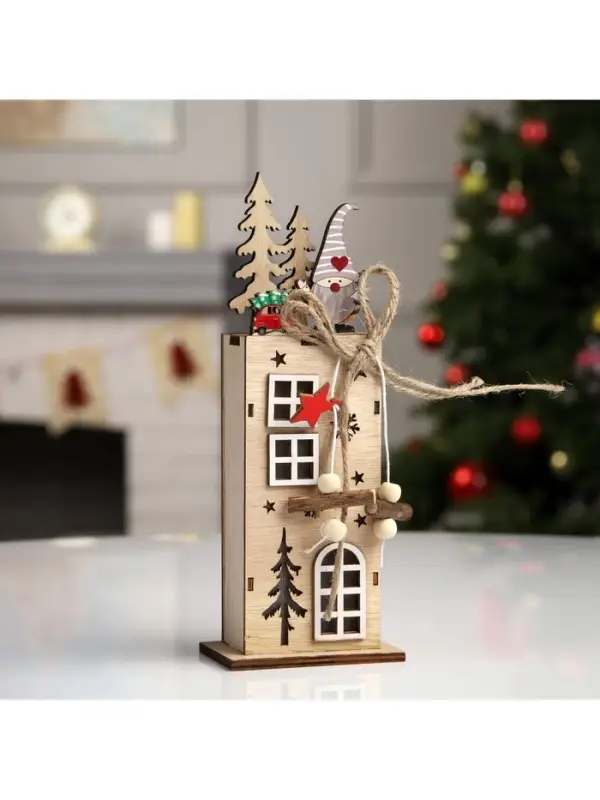 Светодиодная фигура &laquo;Фабрика подарков&raquo; 7.5&times;22&times;5 см, дерево, батарейки LR1130&times;3 (в комплекте), свечение тёплое белое