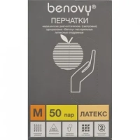 Перчатки мед. смотров. латекс., нестер., с пудрой, Benovy (М) 50 пар/уп