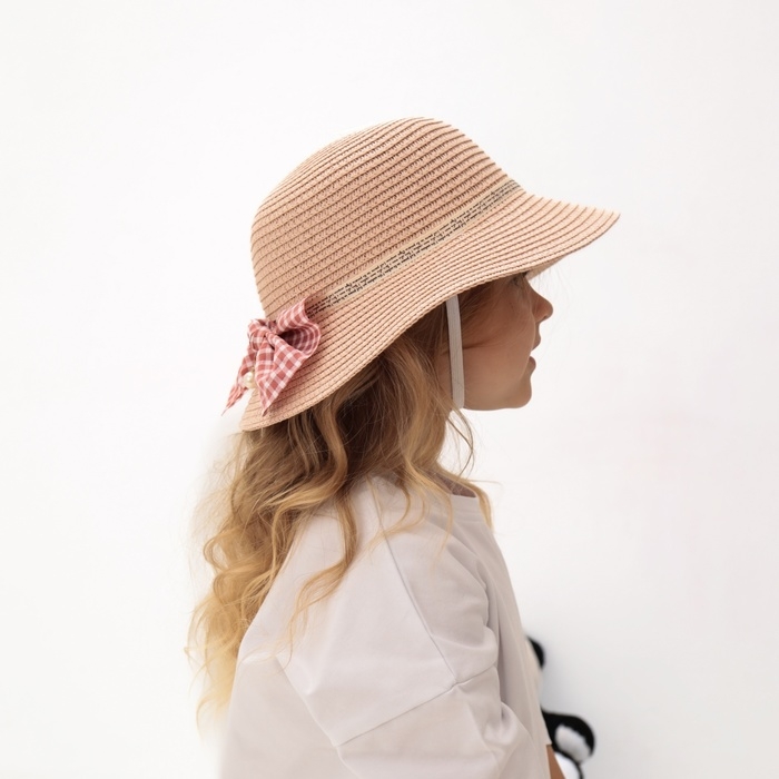 Шляпа для девочки MINAKU с бантом, цвет розовый, р-р 52 Шляпа для девочки MINAKU с бантом, цвет розовый, р-р 52