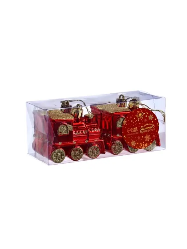 Ёлочные игрушки 4 шт. &laquo;Паровозик&raquo;, 6.5&times;4.5 см, красно-золотой