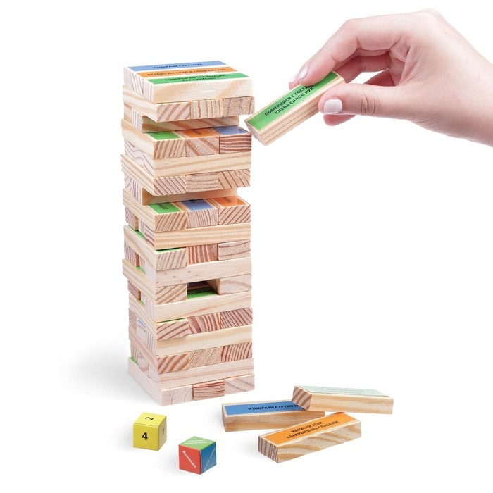 Падающая башня-дженга «Для самых веселых» с фантами, 54 бруска, 5+ Падающая башня-дженга «Для самых веселых» с фантами, 54 бруска, 5+