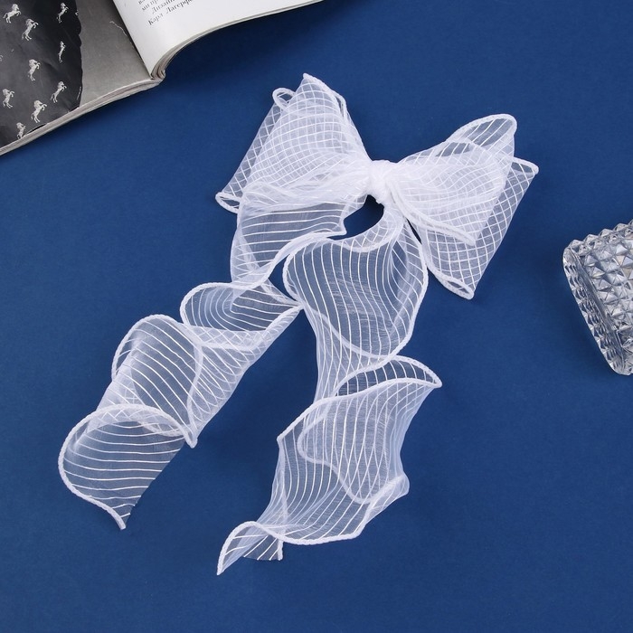 Зажим для волос  Зажим для волос "Школьница" бантик 12х30 см, белый в полосочку