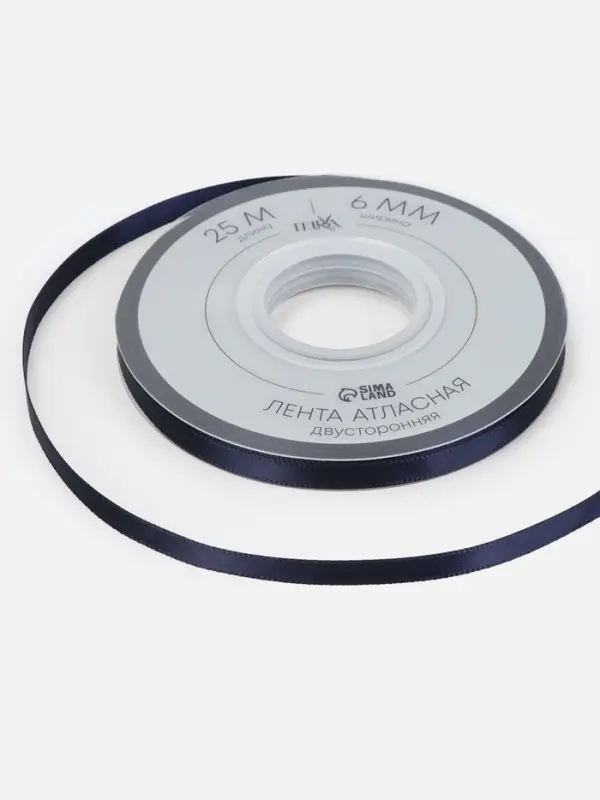Лента атласная TEIRA, двухсторонняя, 6 мм, 25&plusmn;1 м, тёмно-синяя №330