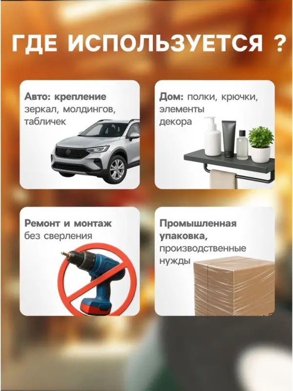 Клейкая лента TORSO, двусторонняя, усиленная, 4 мм &times; 5 м