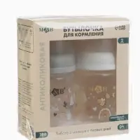 Бутылочка для кормления M&B, ШГ &Oslash;50 мм, +0мес., 180 мл., набор 2 шт. в кор.