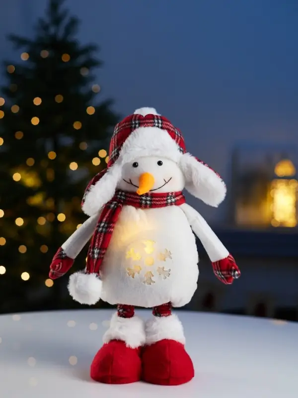 Фигура текстиль «Снеговик» 40-60 см, телеск-е ножки, 1LED, LR1130х3 (в компл.), Т/БЕЛЫЙ