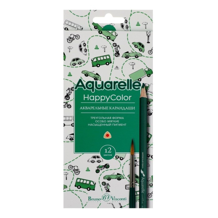 Карандаши акварельные 12 цветов HappyColor, МИКС Карандаши акварельные 12 цветов HappyColor, МИКС