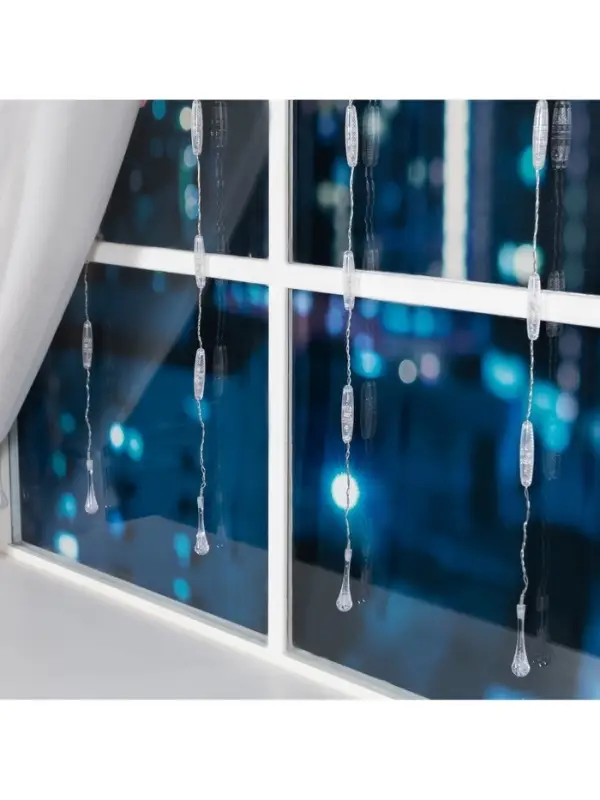 Гирлянда &laquo;Занавес&raquo; 2.5&times;0.65 м с насадками &laquo;Капли&raquo;, IP20, прозрачная нить, 50 LED, свечение мульти, 8 режимов, 220 В