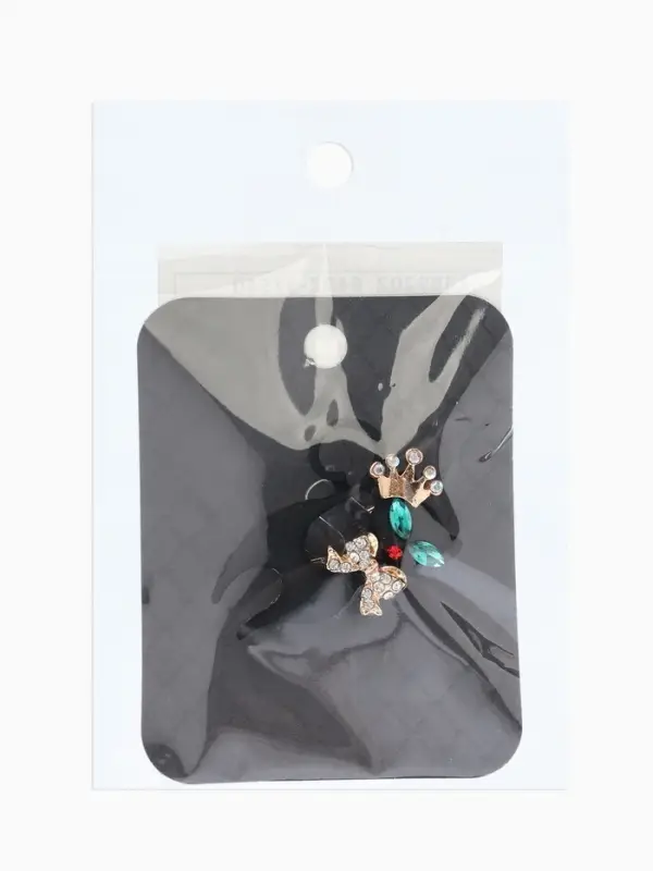 Брошь &laquo;Кошка грация&raquo;, в короне, матовая, чёрная в золоте