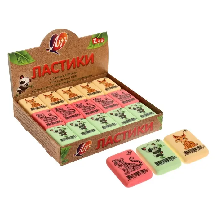 Ластик Луч ZOO Z1, термопластичная резина (35&times;25&times;8 мм) пастельный, МИКС