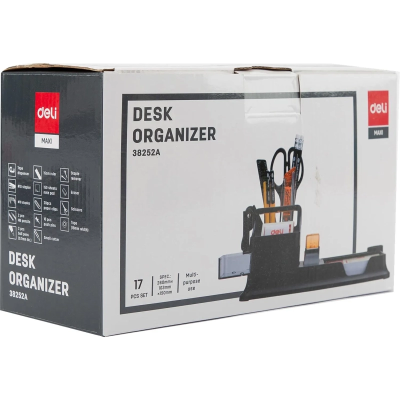 Набор настольный канцелярский Deli E38252A 17 предметов черный/ прозрачный