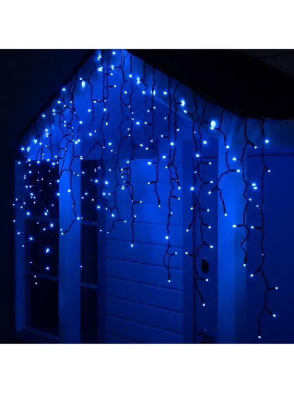 Гирлянда &laquo;Бахрома&raquo; 3&times;0.9 м, IP65, УМС, тёмная нить каучук, 144 LED, свечение синее, 220 В