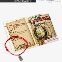 Браслет-оберег &laquo;Красная нить&raquo;, кошельковая сова, цвет чернёное серебро, 20 см