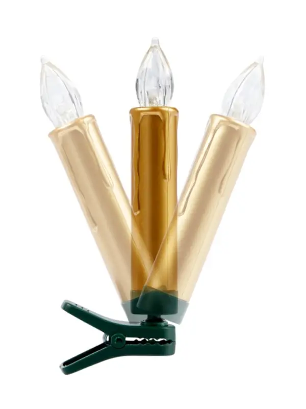 Светодиодные &laquo;Свечи на прищепках золотистые&raquo; 9 см, набор 10 шт., 10 LED, от батареек АААх10, пульт, свечение тёплое белое