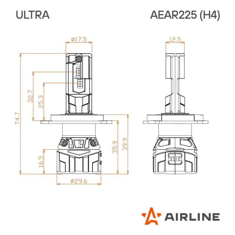 Лампа светодиод. H4 ULTRA, 55Вт, 10400Лм (5200Лм x 2), 6500К, 12/24В, кмпл. 2 шт.