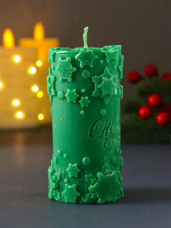 Свеча столбик  Свеча столбик "С Новым годом" 55*105 мм зеленая