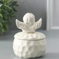 Шкатулка для украшений с крышкой &laquo;Ангелочек&raquo;, керамика, белая, 8&times;8&times;10.5 см