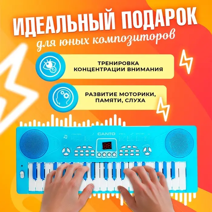 Синтезатор ZABIAKA &laquo;Нежность&raquo; с микрофоном, 37 клавиш, голубой