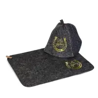 Набор для бани шапка+коврик "На удачу", темный
